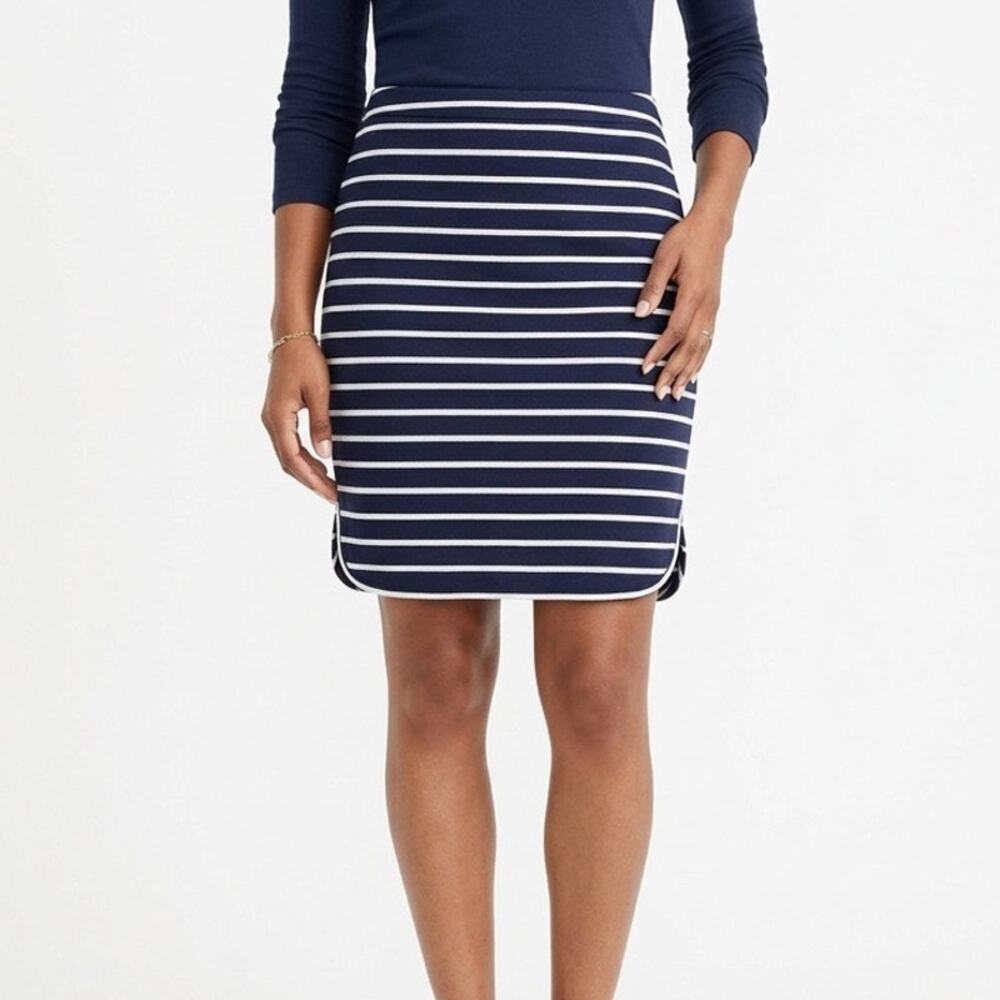 Loft Women's Pencil Skirt 2 Linen Blend Navy Blue & White Striped Canvas Texture
